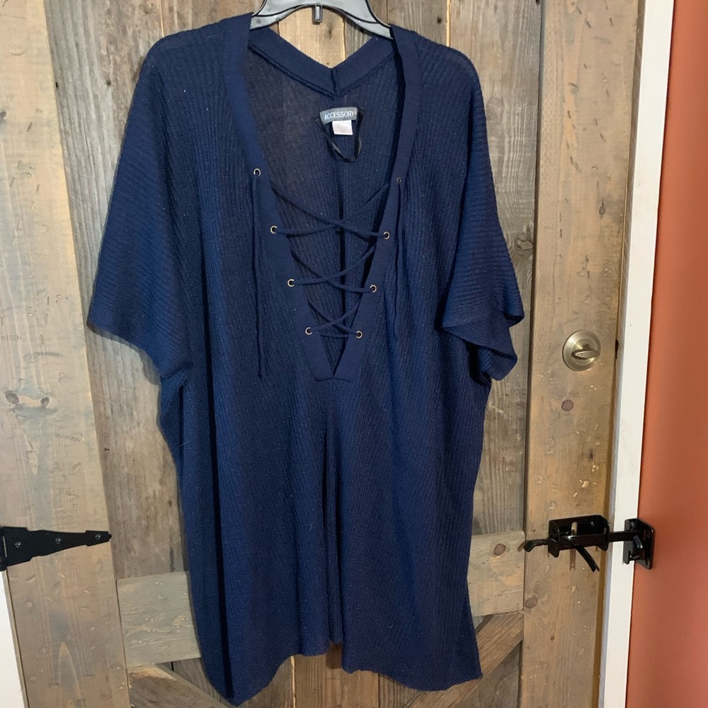 Navy blue and silver poncho